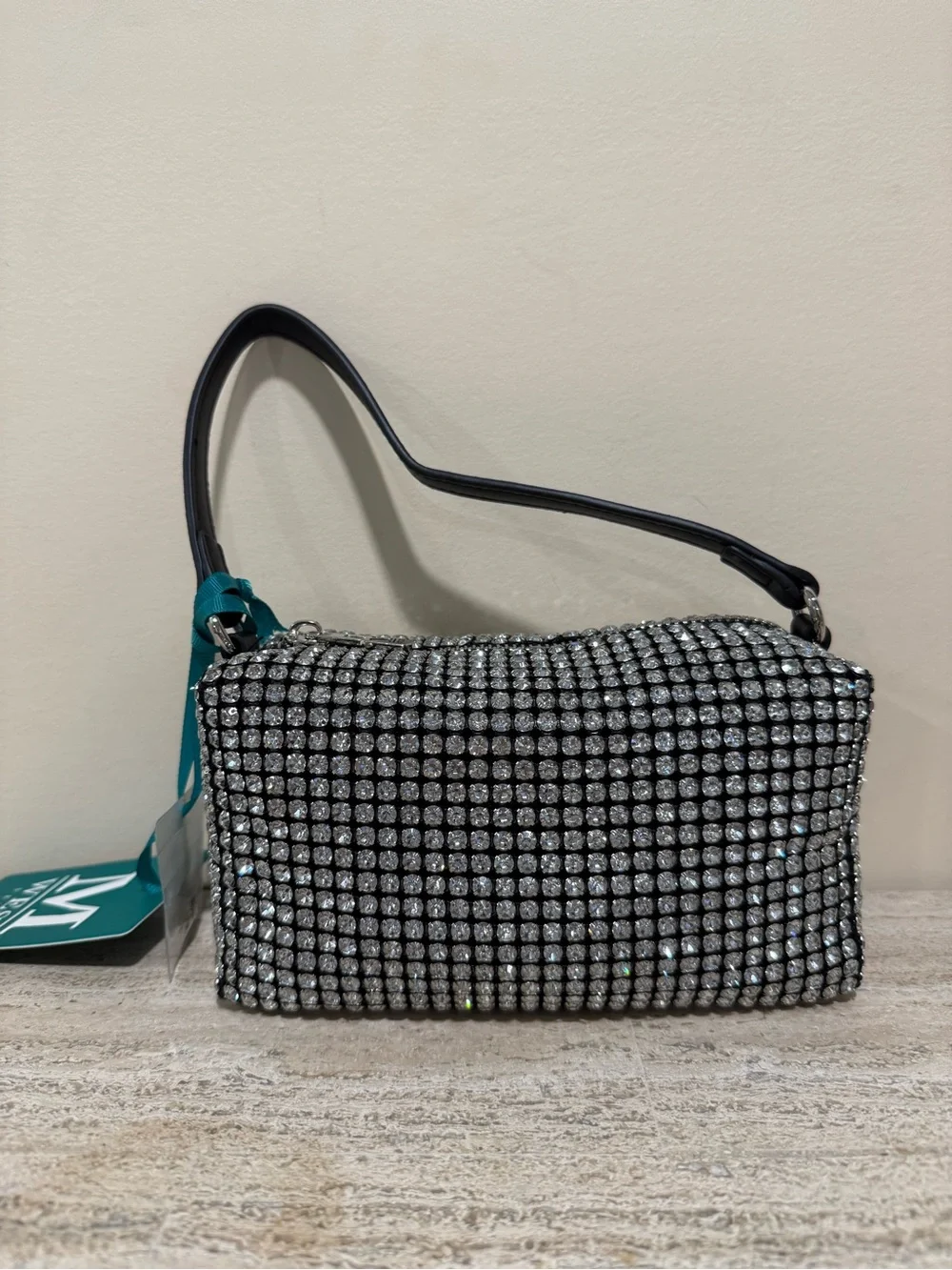 Montana West Silver Crystal Rhinestone Wristlet Clutch